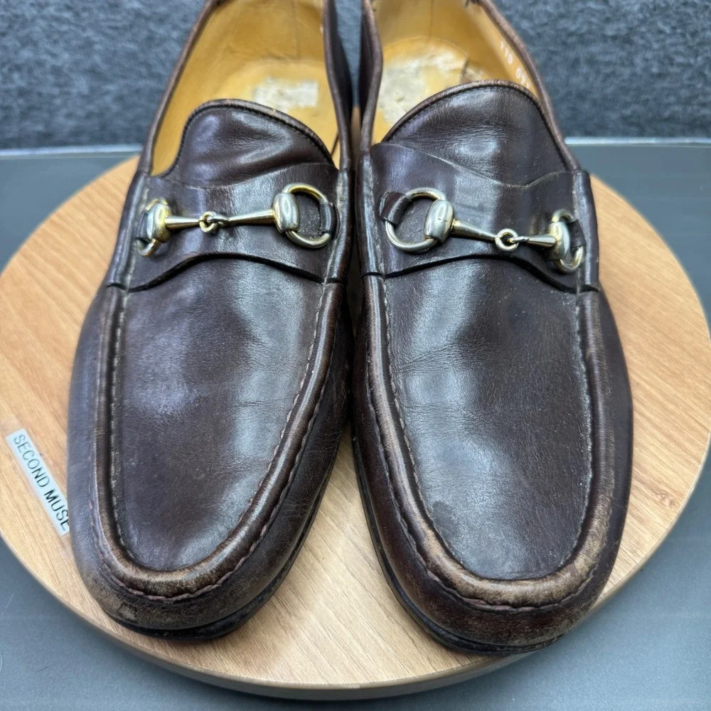 GUCCI 1953 Classic Horsebit Loafers‎ Brown Leather Mens Shoes Size 44 10 VTG 110